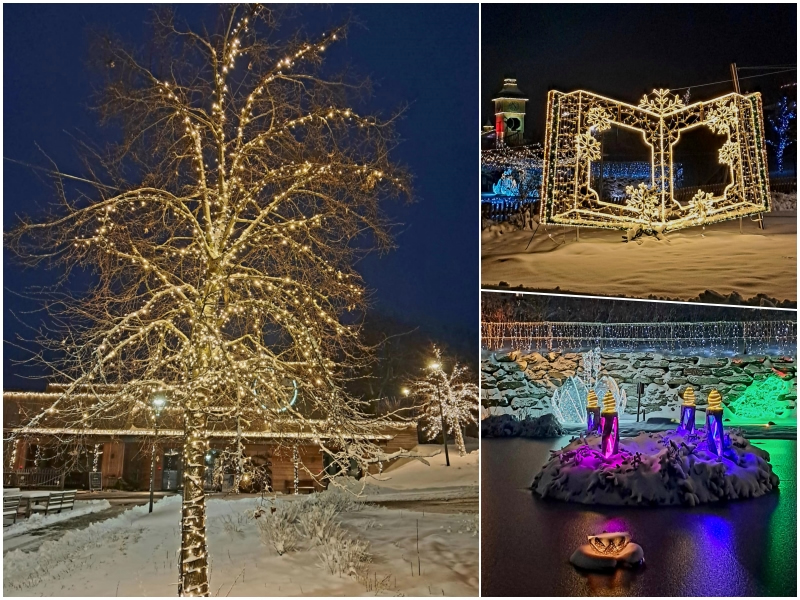 sneh,budova,farebne svetielka