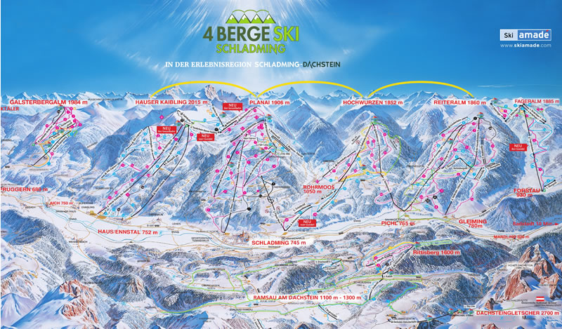 mapa,zimne stredisko,Schladming,ski amade