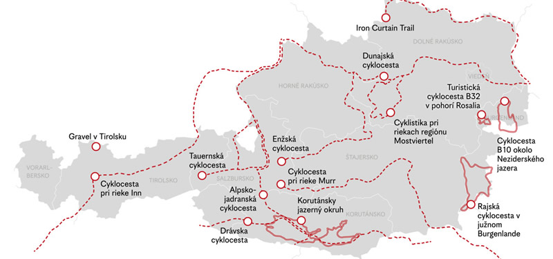 Rakusko, mapa cyklotras